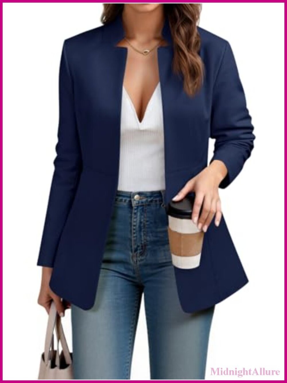 Womens Business Blazer Long Sleeve Open Front Notch Collar Office Jacket